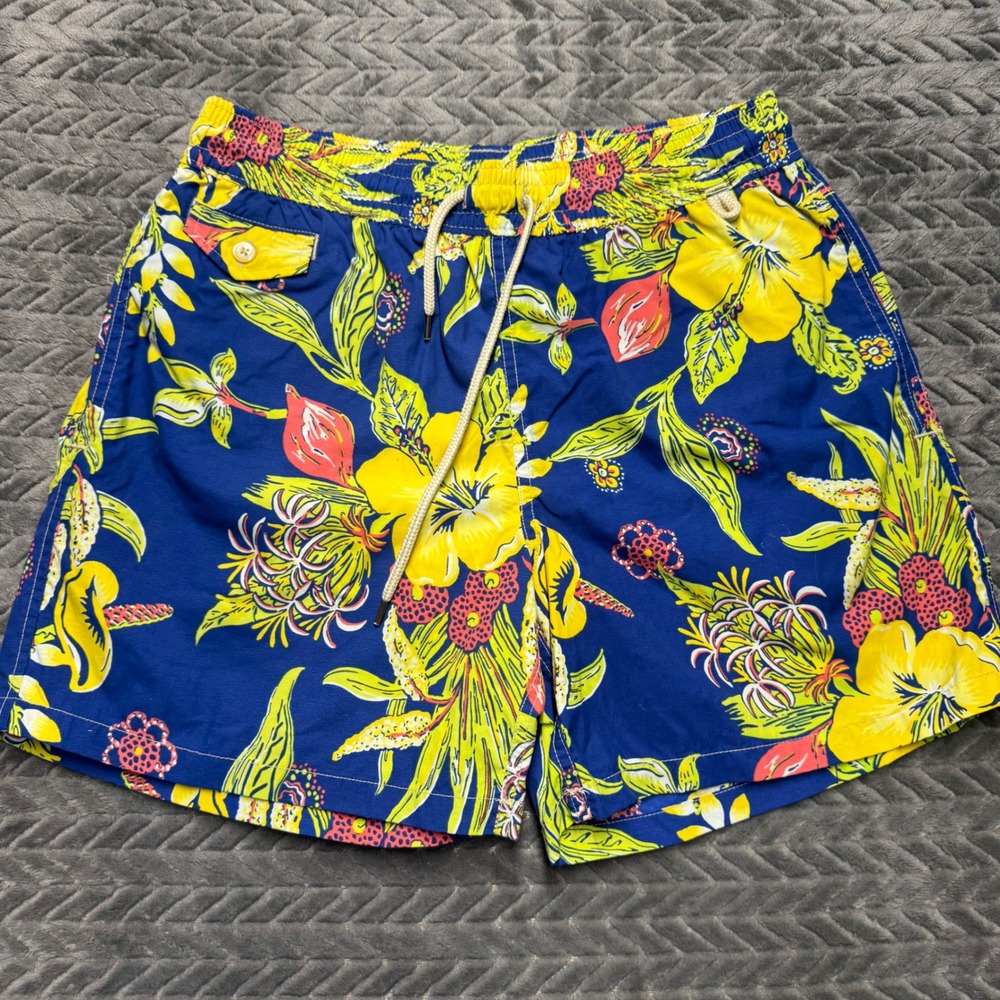 Polo Ralph Lauren Swim Trunks Medium Blue Floral Tropical Excellent (1665)